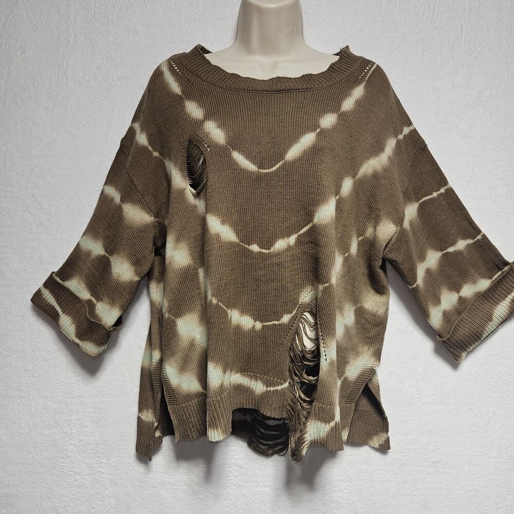 Umgee womenās SZ S Jumper Distressed Destroyedā Grunge Dark Fairy Tie Dye Brown